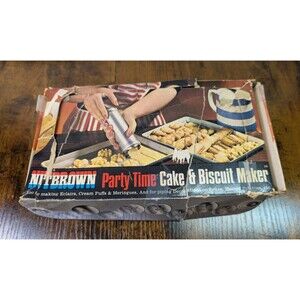 Vintage Nutbrown Party Time Cake & Biscuit Maker Press & Discs. New, Open Box.